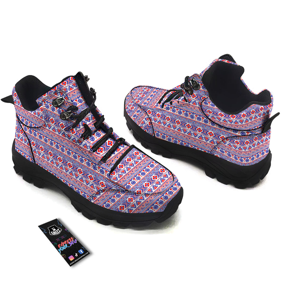 Aztec Red And Blue Print Pattern Hiking Shoes-grizzshop