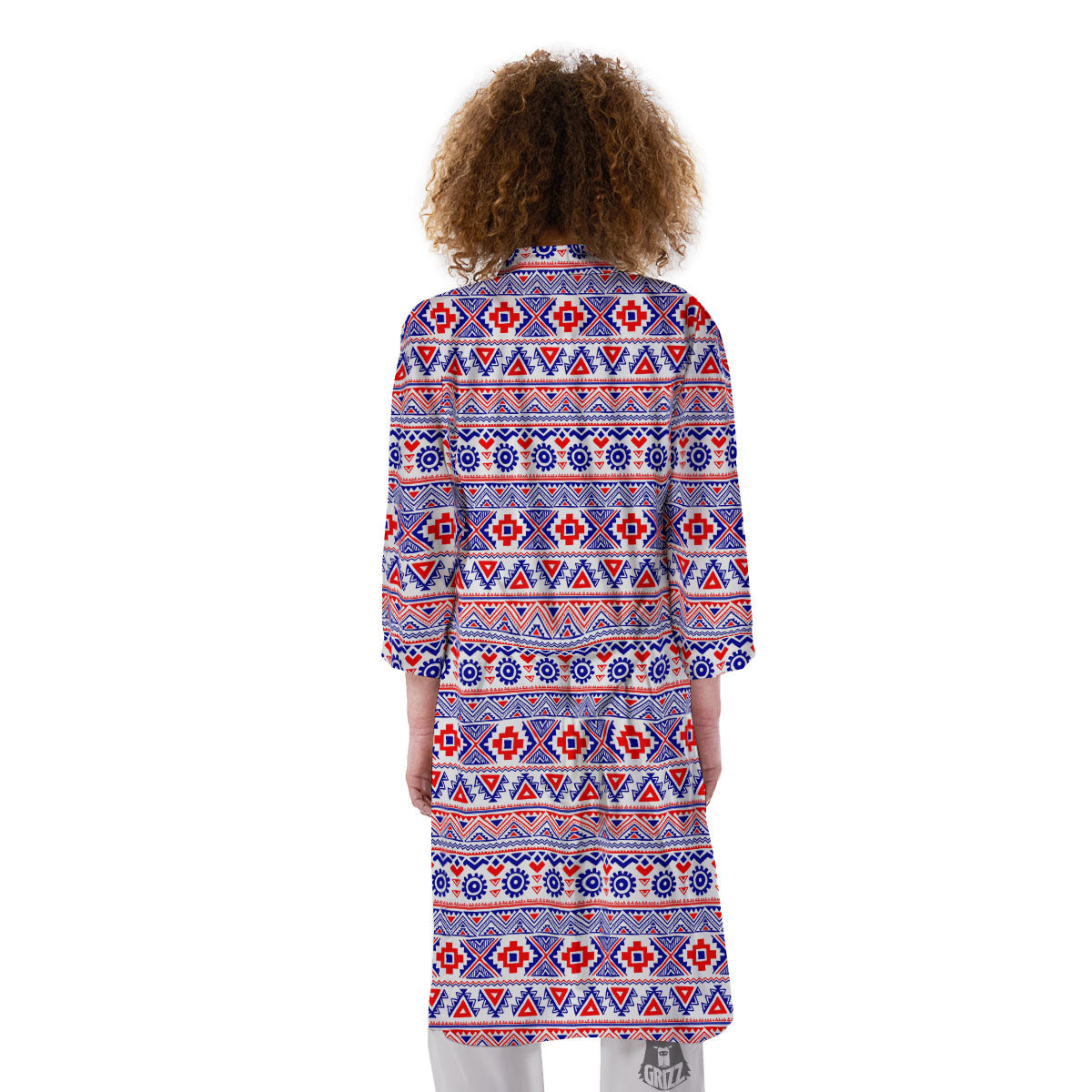 Aztec Red And Blue Print Pattern Kimono-grizzshop
