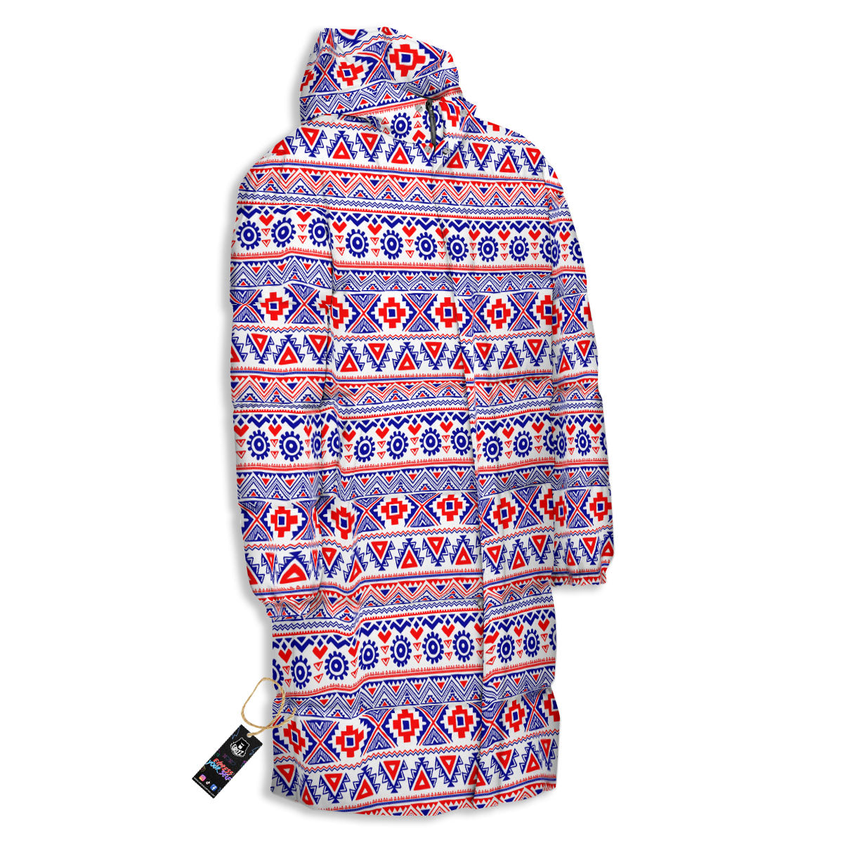 Aztec Red And Blue Print Pattern Long Down Jacket-grizzshop