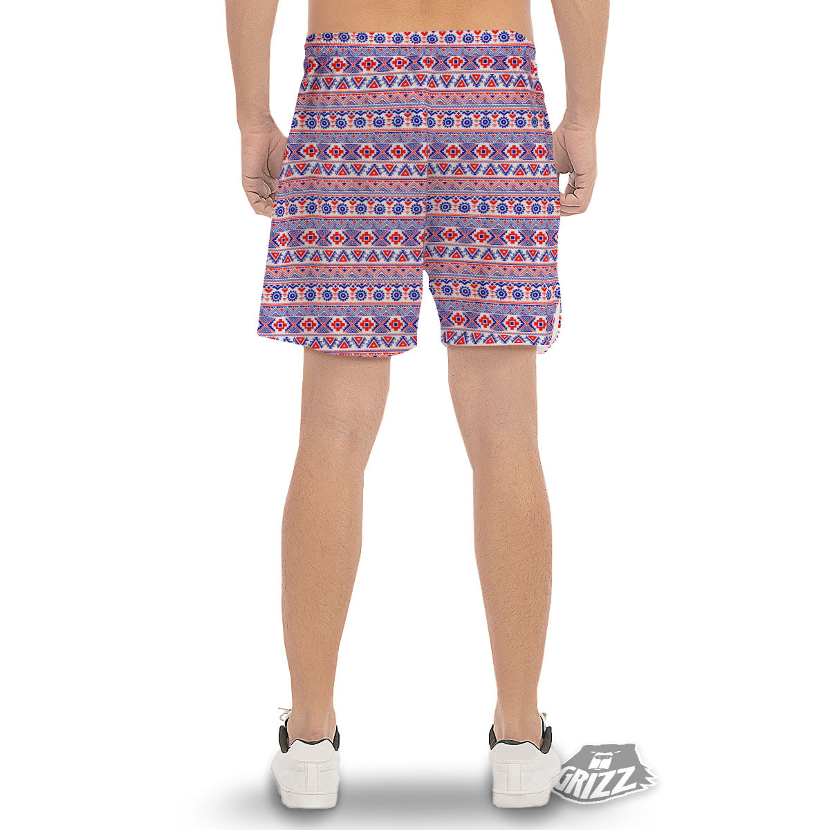 Aztec Red And Blue Print Pattern Men's Gym Shorts-grizzshop