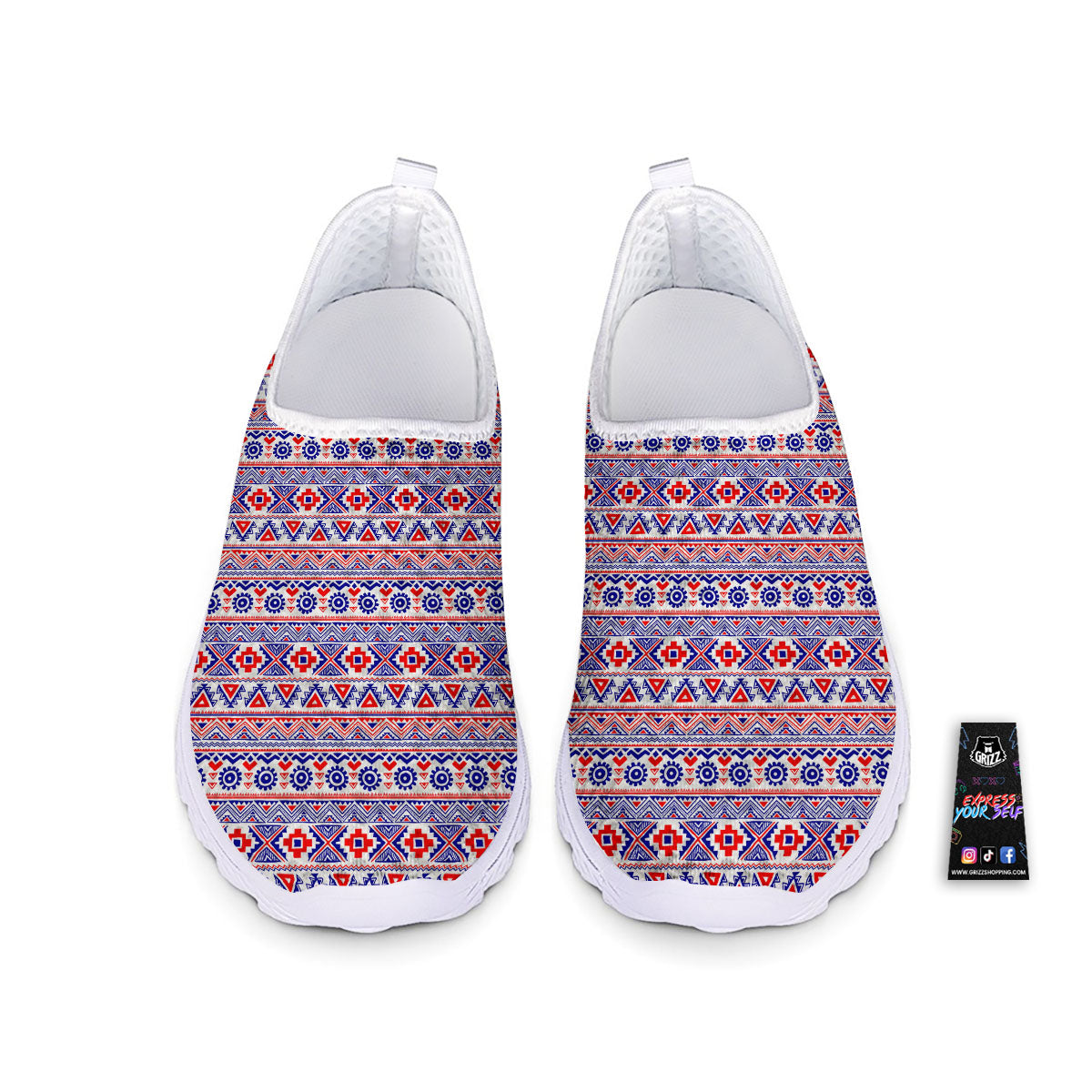Aztec Red And Blue Print Pattern Nurse Shoes-grizzshop