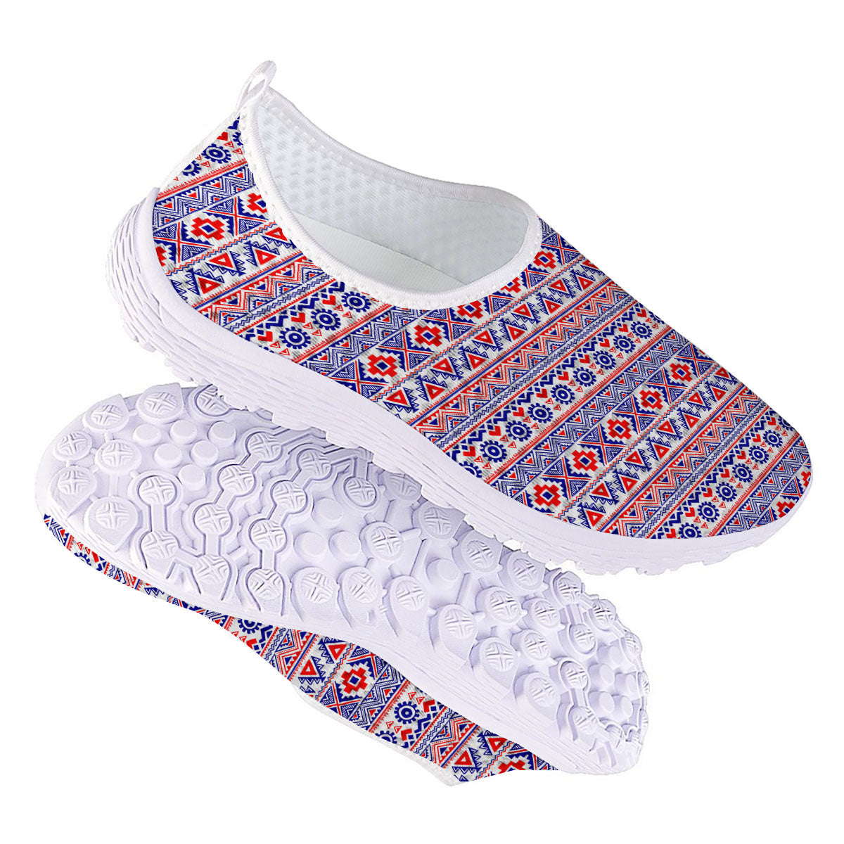 Aztec Red And Blue Print Pattern Nurse Shoes-grizzshop