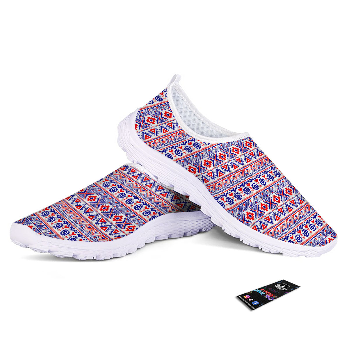 Aztec Red And Blue Print Pattern Nurse Shoes-grizzshop