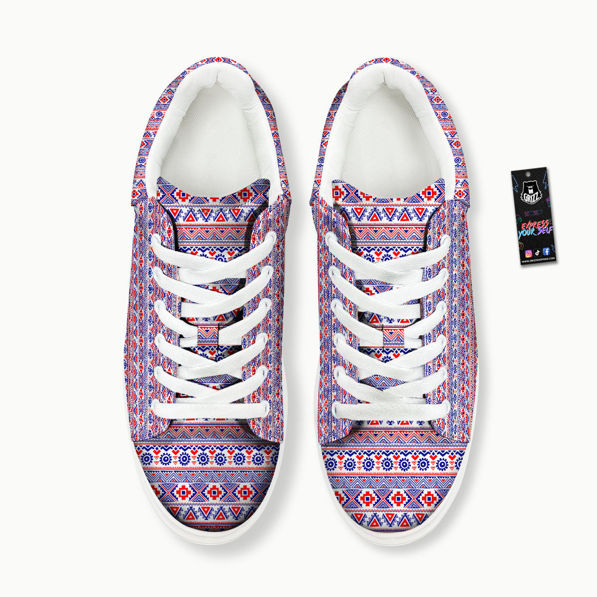 Aztec Red And Blue Print Pattern Platform Shoes-grizzshop