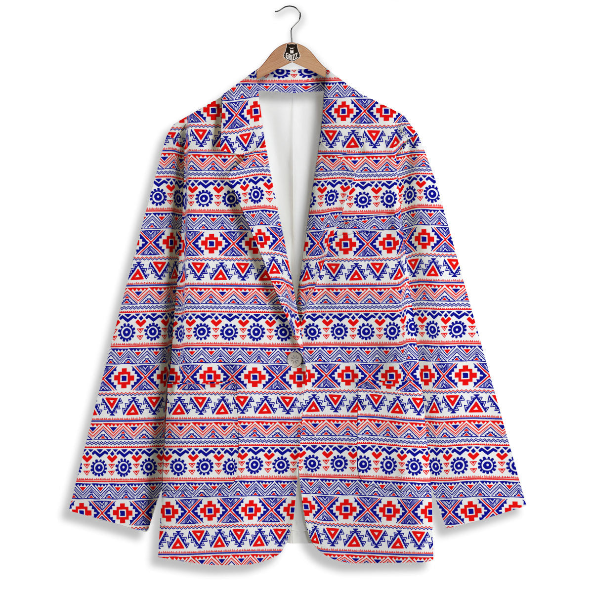 Aztec Red And Blue Print Pattern Women's Blazer-grizzshop