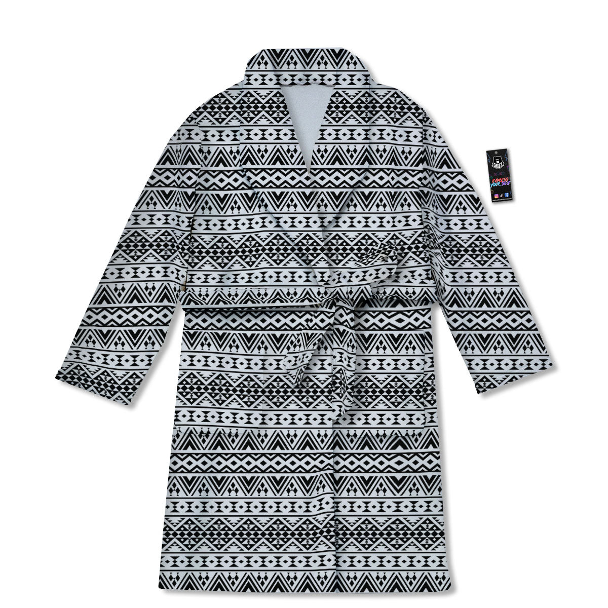 Aztec Texture White And Black Print Pattern Bathrobe-grizzshop
