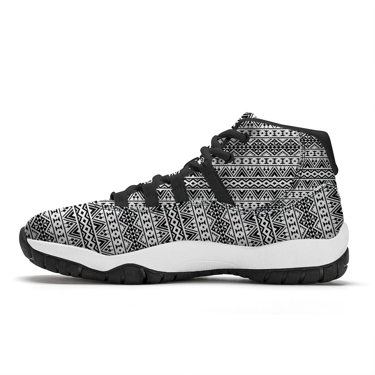 Aztec Texture White And Black Print Pattern Black Bball Shoes-grizzshop