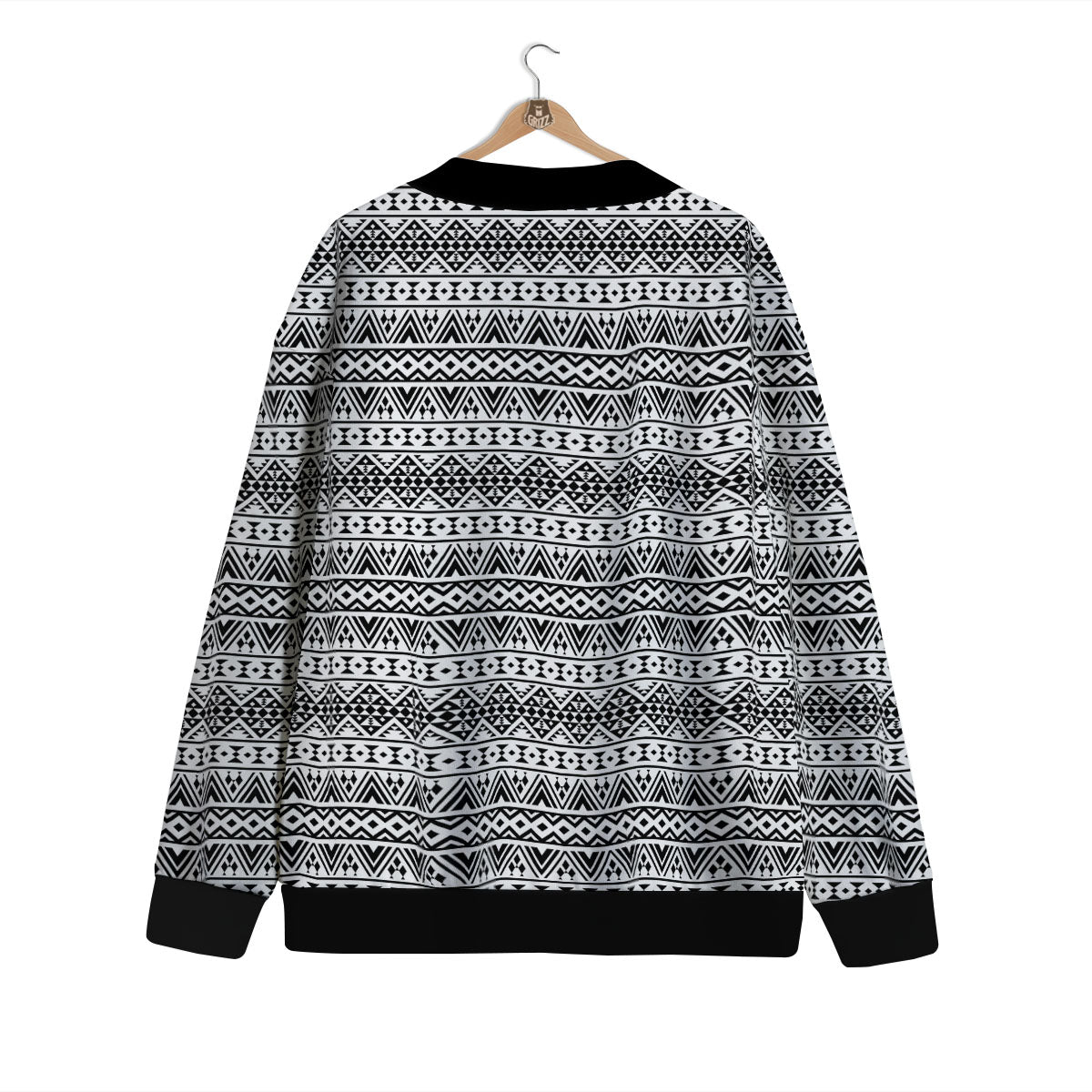Aztec Texture White And Black Print Pattern Cardigan-grizzshop