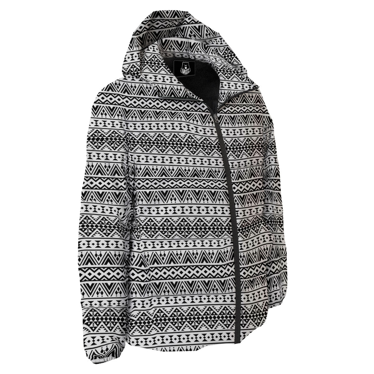 Aztec Texture White And Black Print Pattern Down Jacket-grizzshop