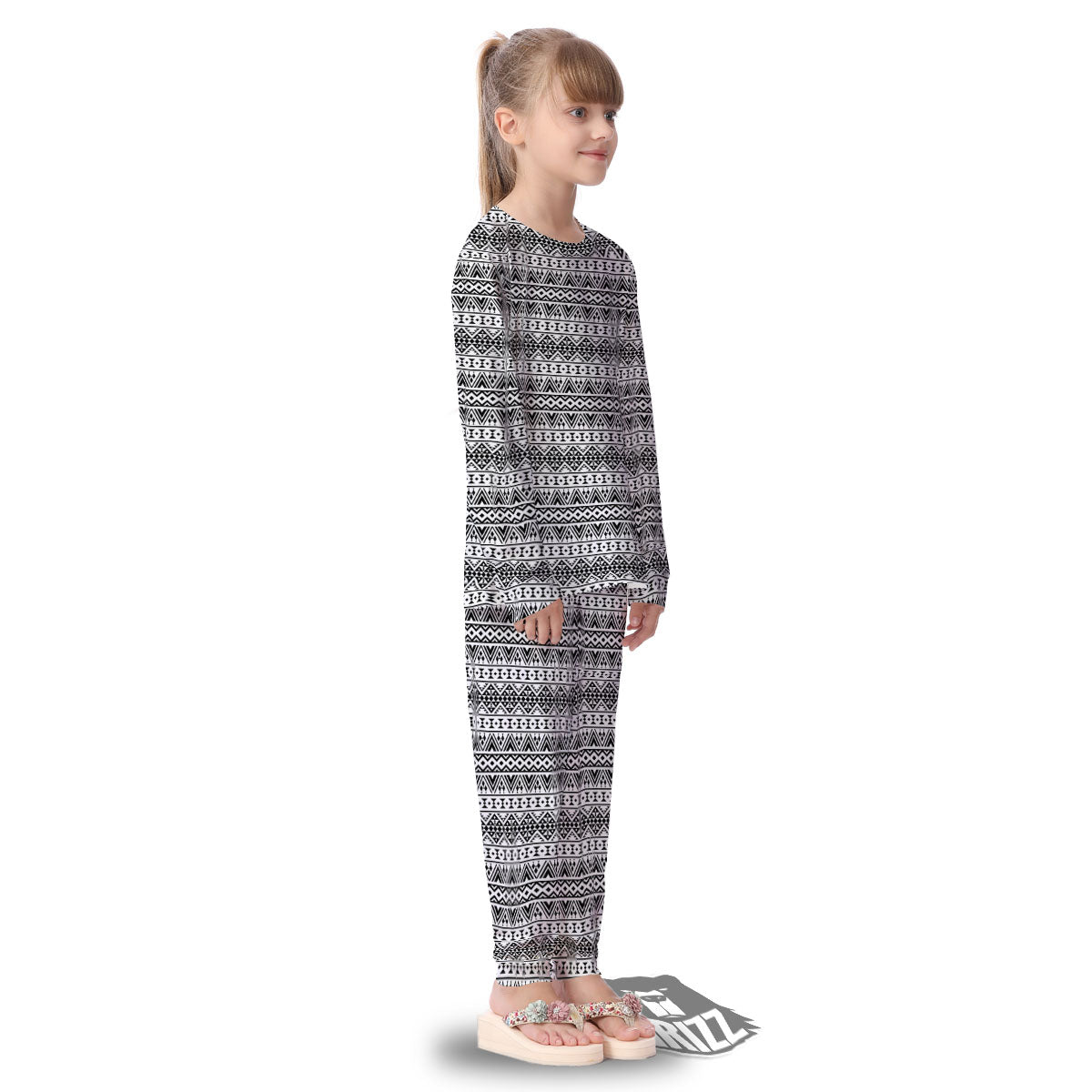 Aztec Texture White And Black Print Pattern Kid's Pajamas-grizzshop