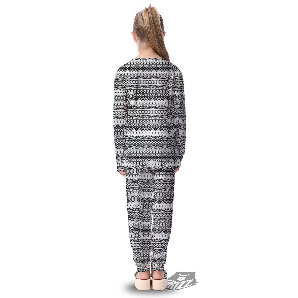 Aztec Texture White And Black Print Pattern Kid's Pajamas-grizzshop