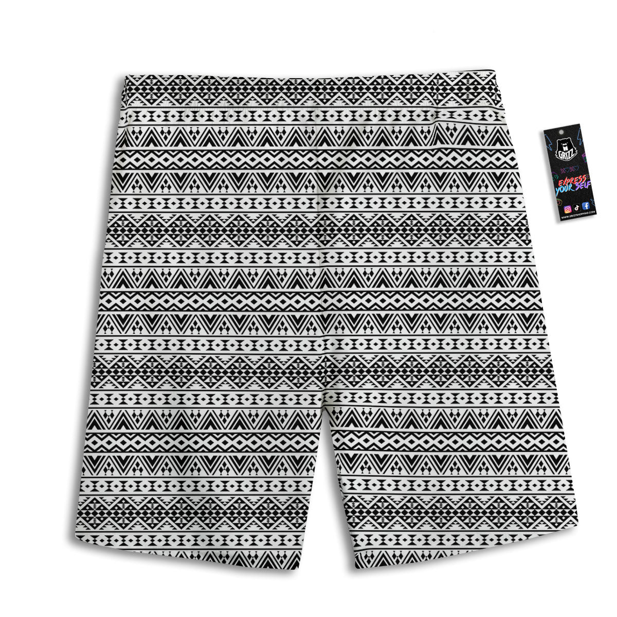 Aztec Texture White And Black Print Pattern Men's Athletic Shorts