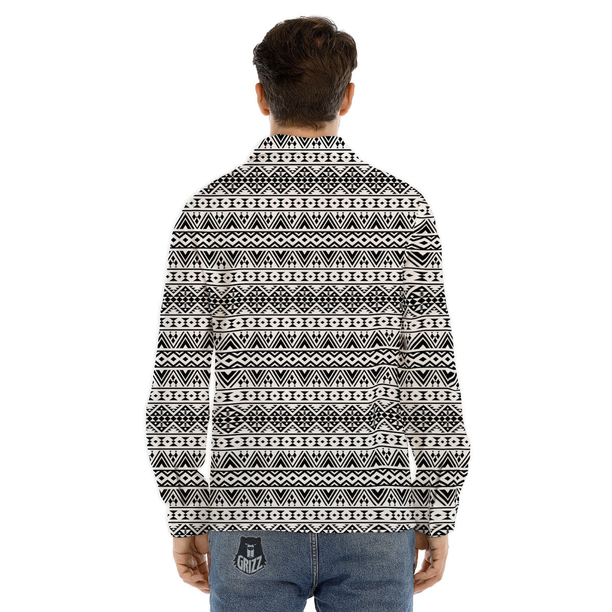 Aztec Texture White And Black Print Pattern Men's Dress Shirts-grizzshop