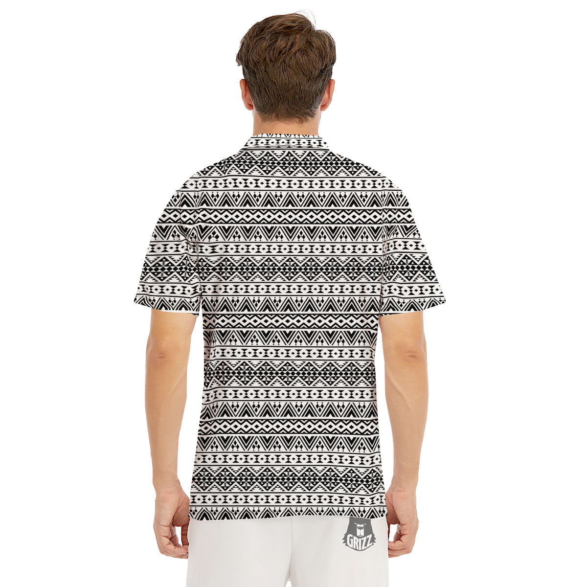 Aztec Texture White And Black Print Pattern Men's Golf Shirts-grizzshop