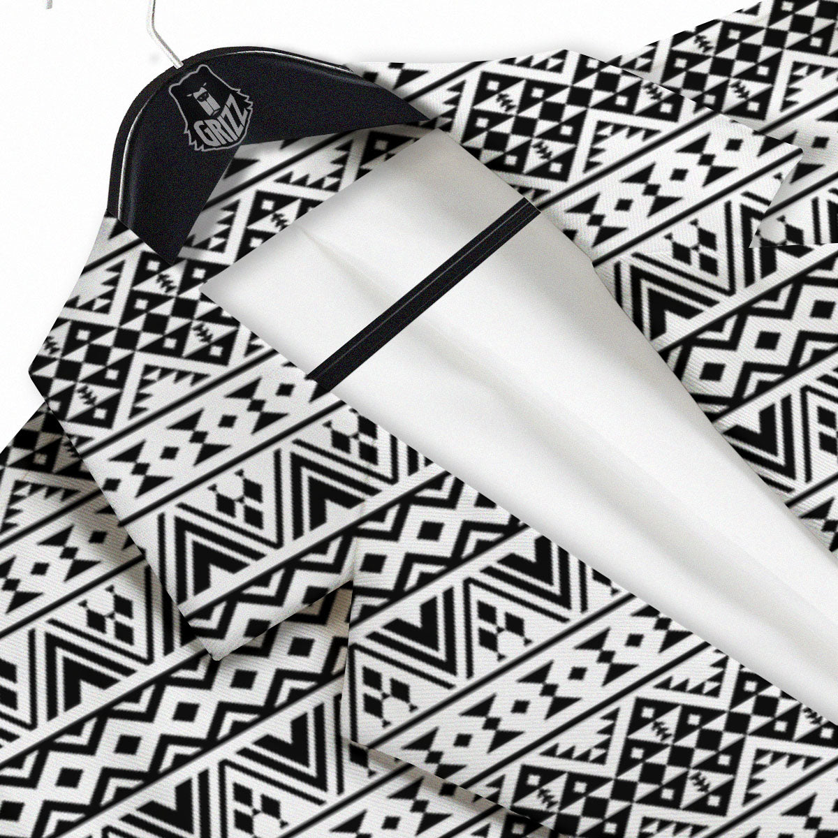 Aztec Texture White And Black Print Pattern Men's Sport Coat-grizzshop