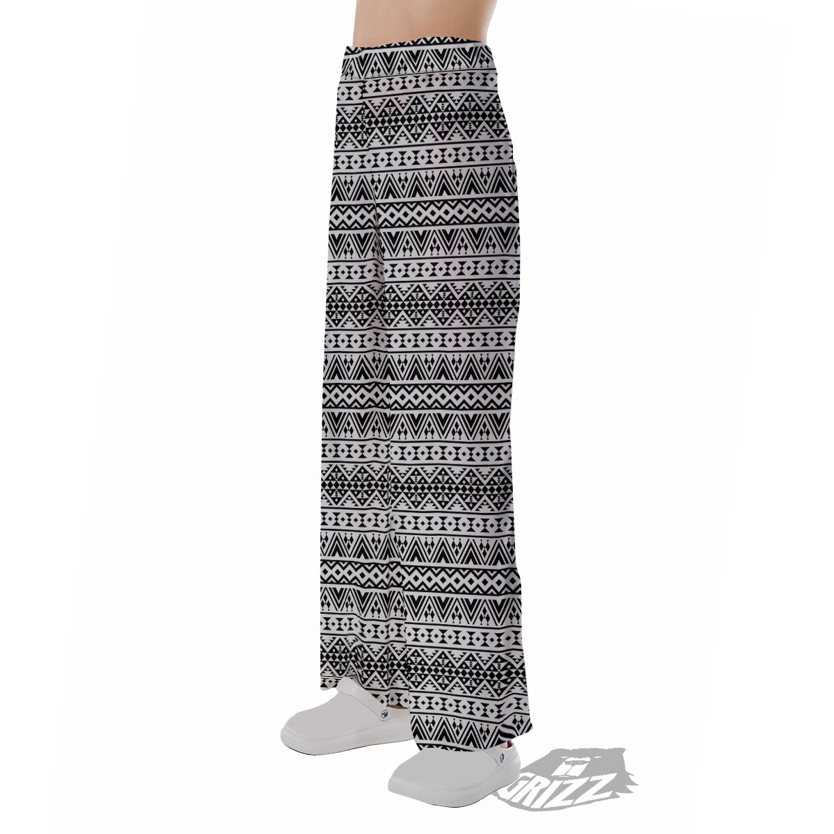 Aztec Texture White And Black Print Pattern Pajama Pants-grizzshop