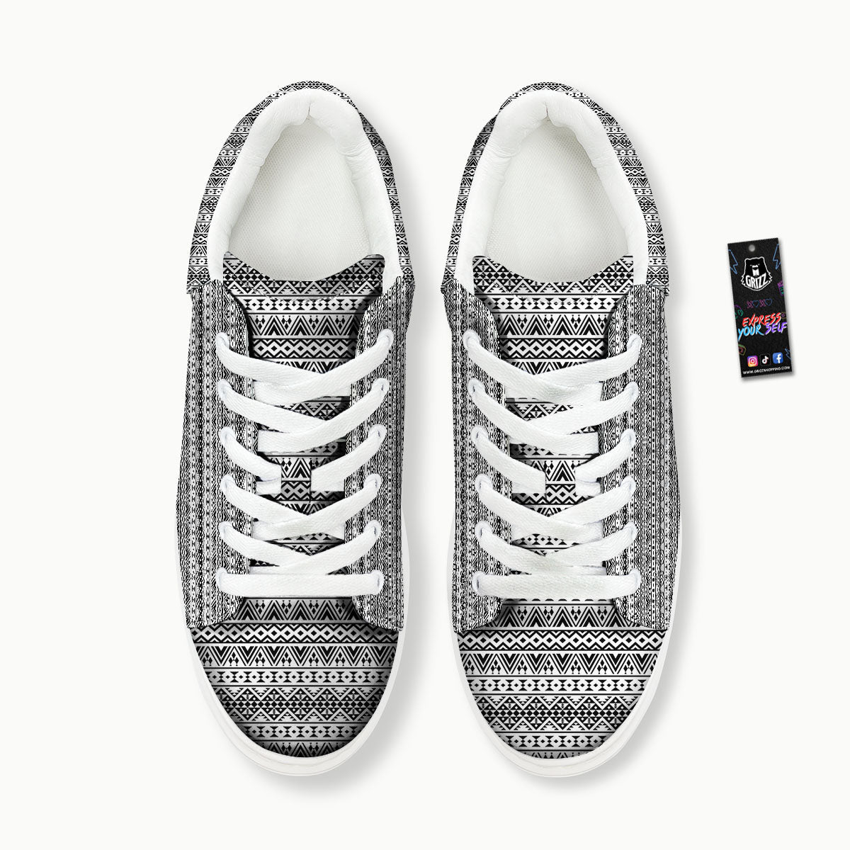 Aztec Texture White And Black Print Pattern Platform Shoes-grizzshop