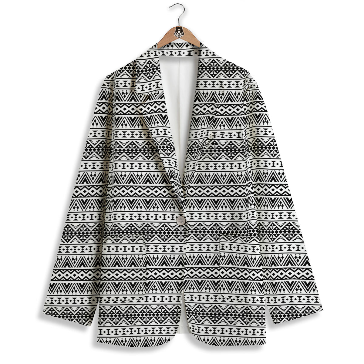 Aztec Texture White And Black Print Pattern Women's Blazer-grizzshop