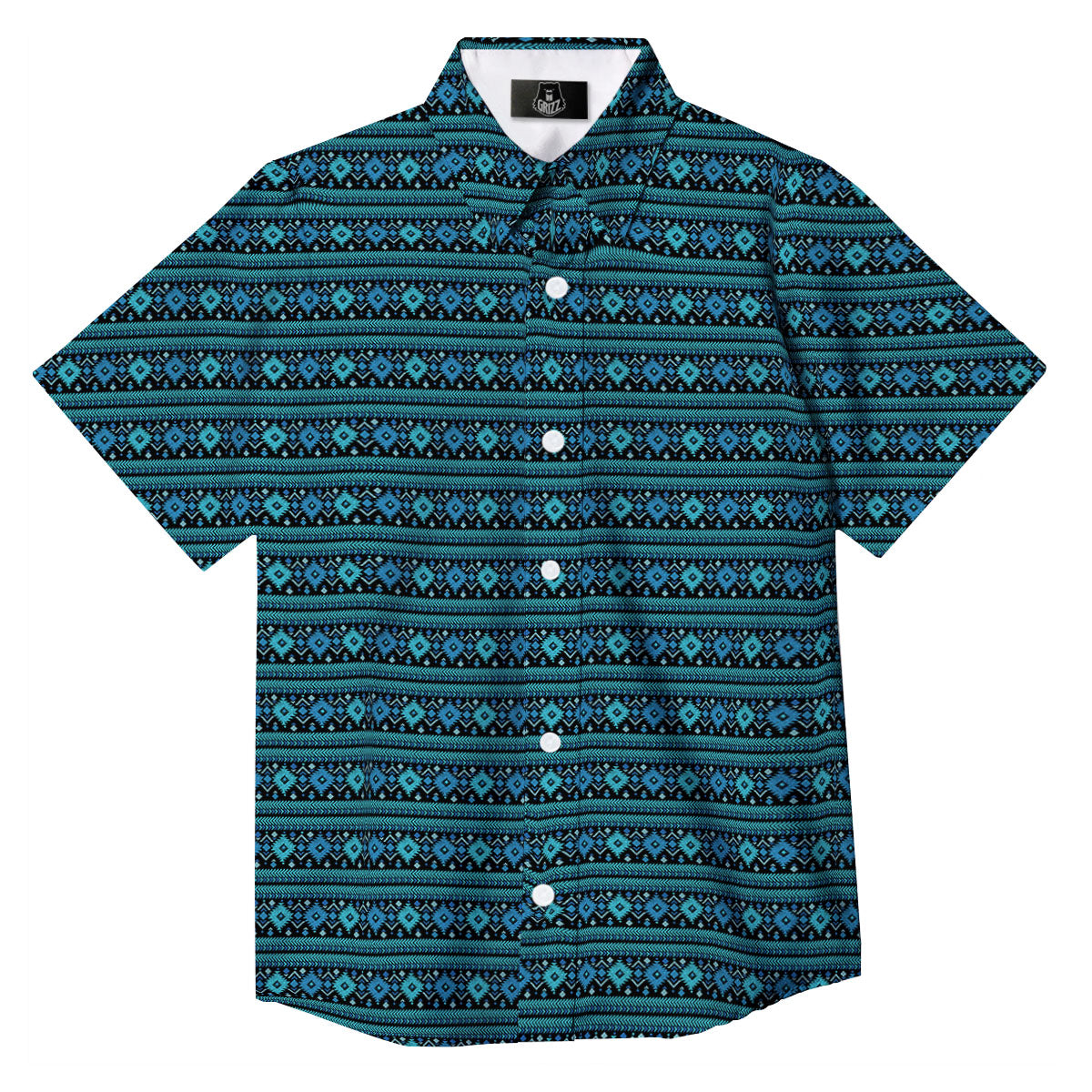 Aztec Tribal Blue Native Print Pattern Button Up Shirt-grizzshop