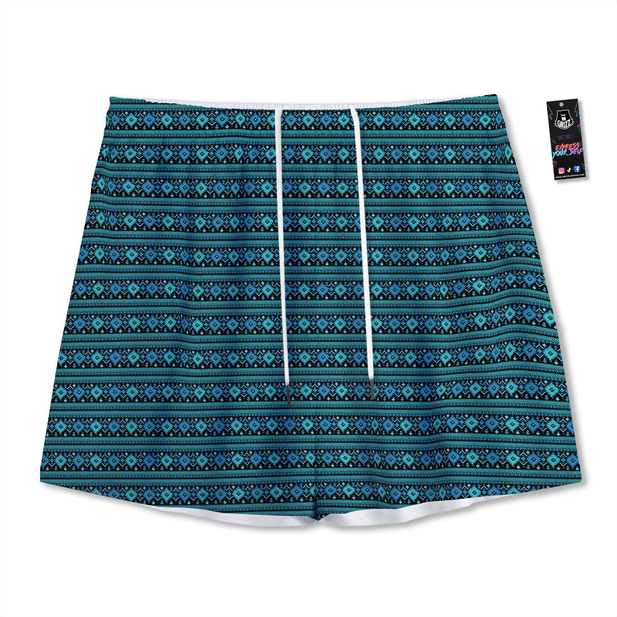 Avocado Green Print Mesh Shorts