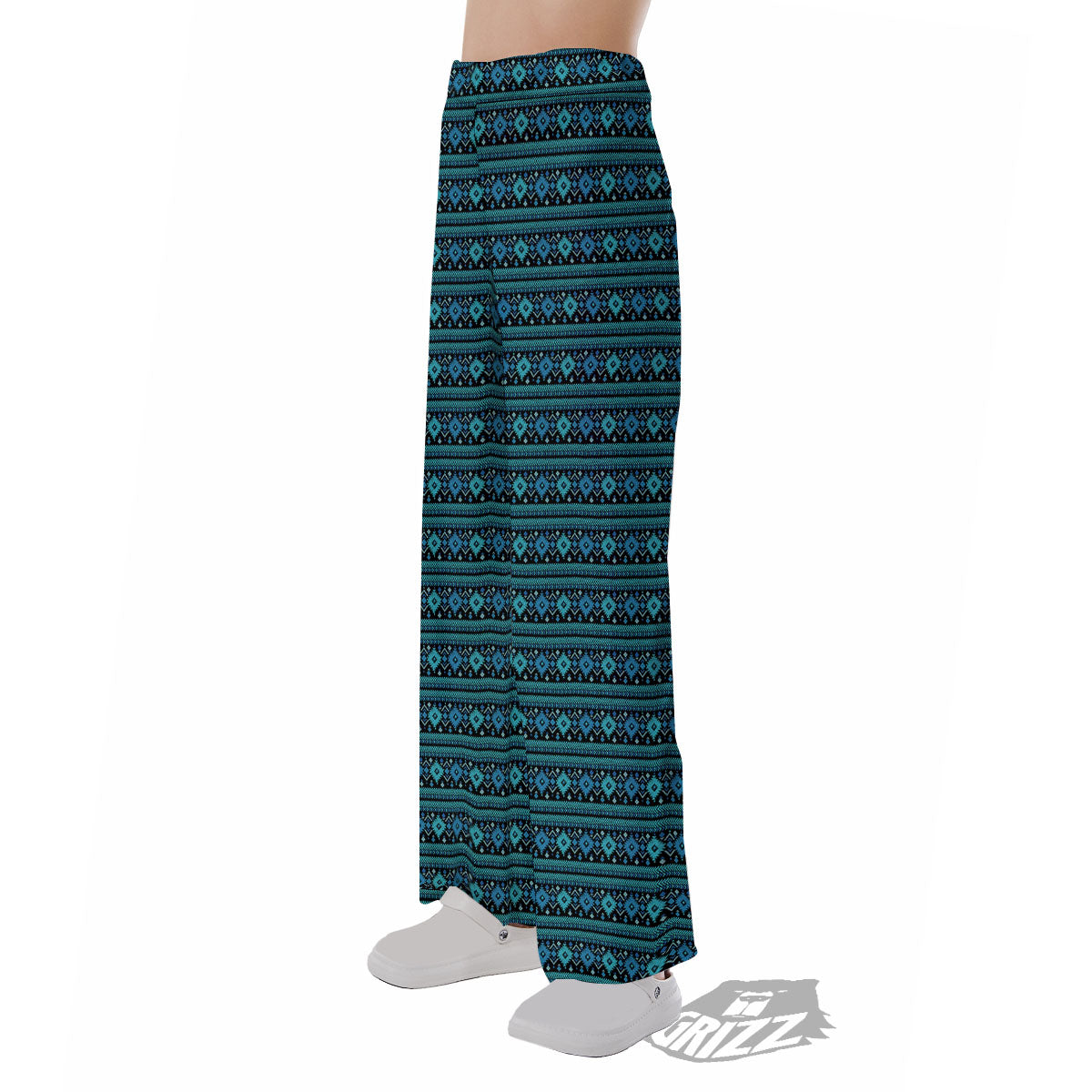 Aztec Tribal Blue Native Print Pattern Pajama Pants-grizzshop