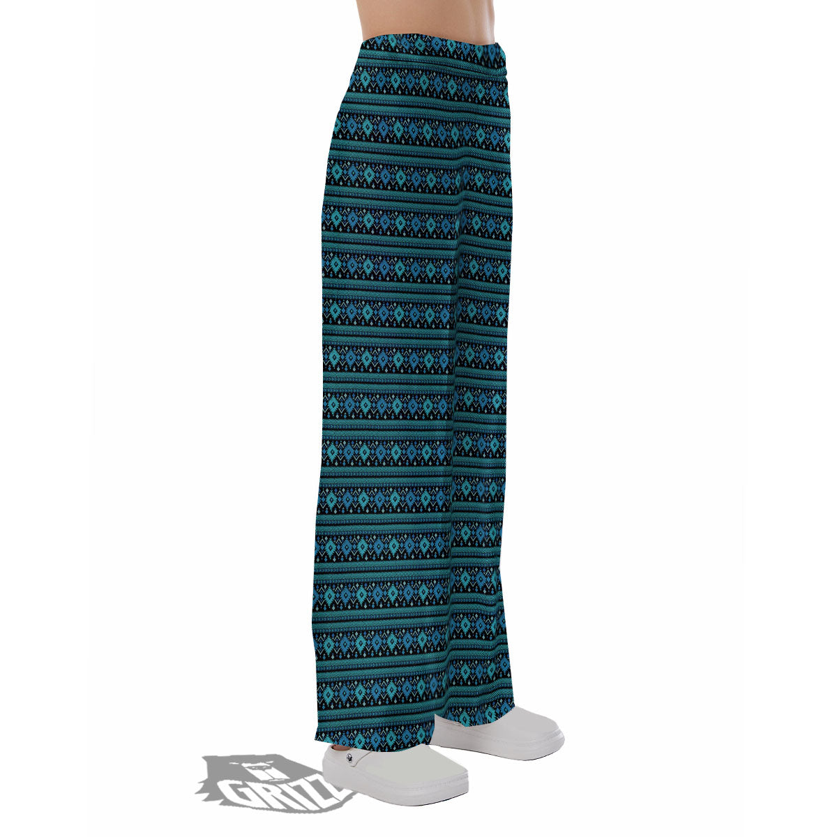 Aztec Tribal Blue Native Print Pattern Pajama Pants-grizzshop