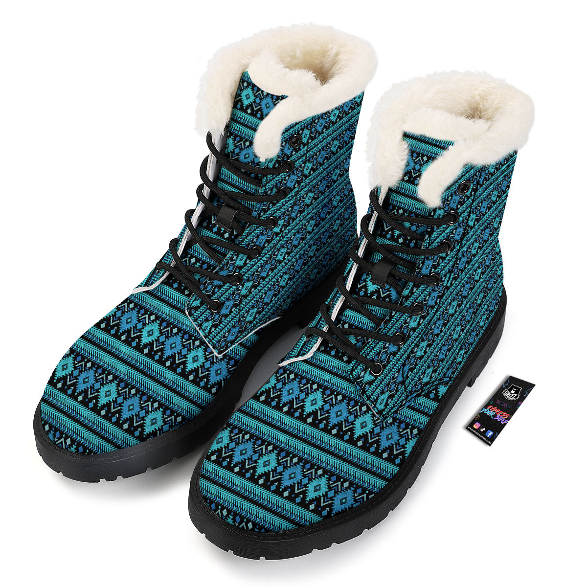 Aztec Tribal Blue Native Print Pattern Winter Boots-grizzshop