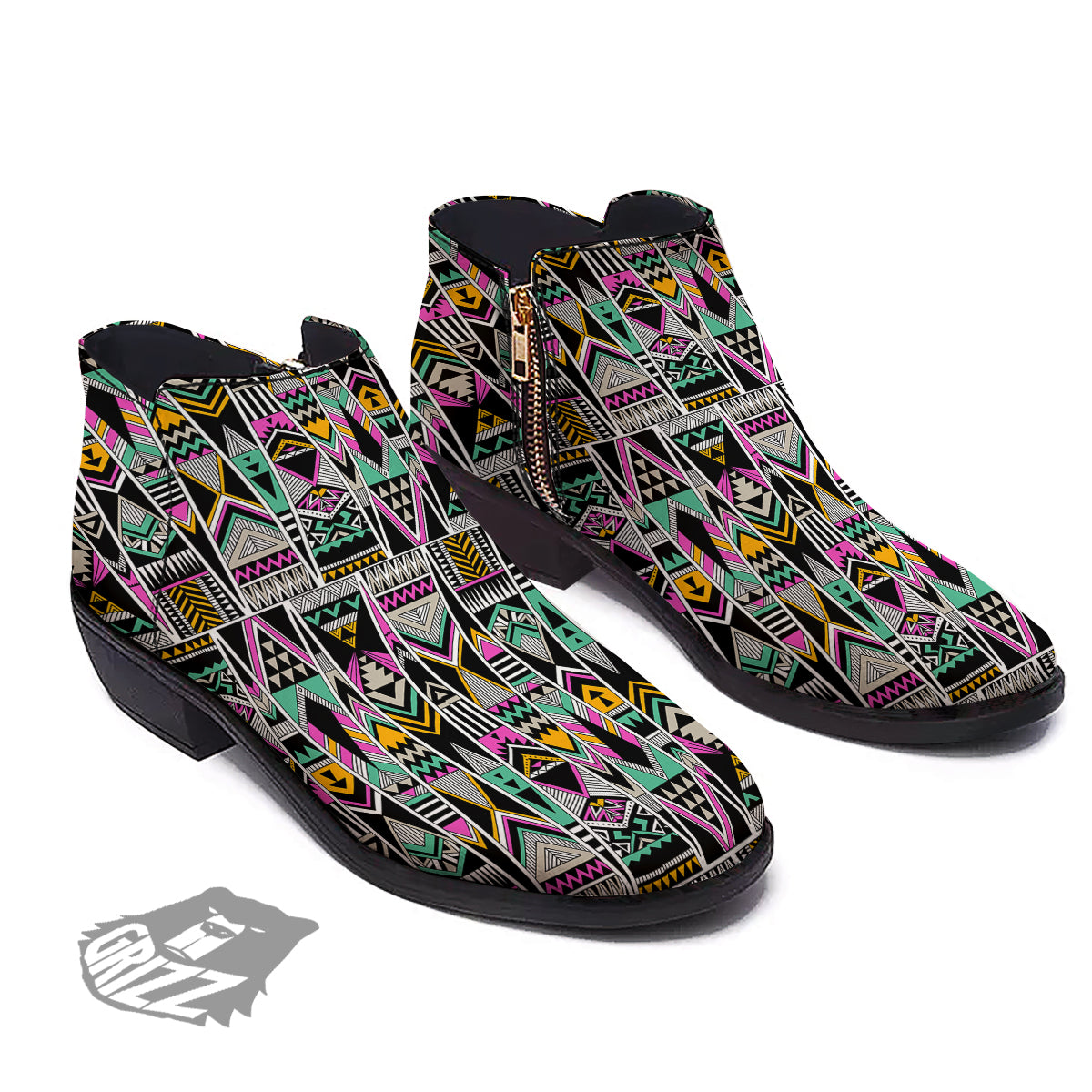 Aztec Tribal Vintage Print Pattern Ankle Boots-grizzshop