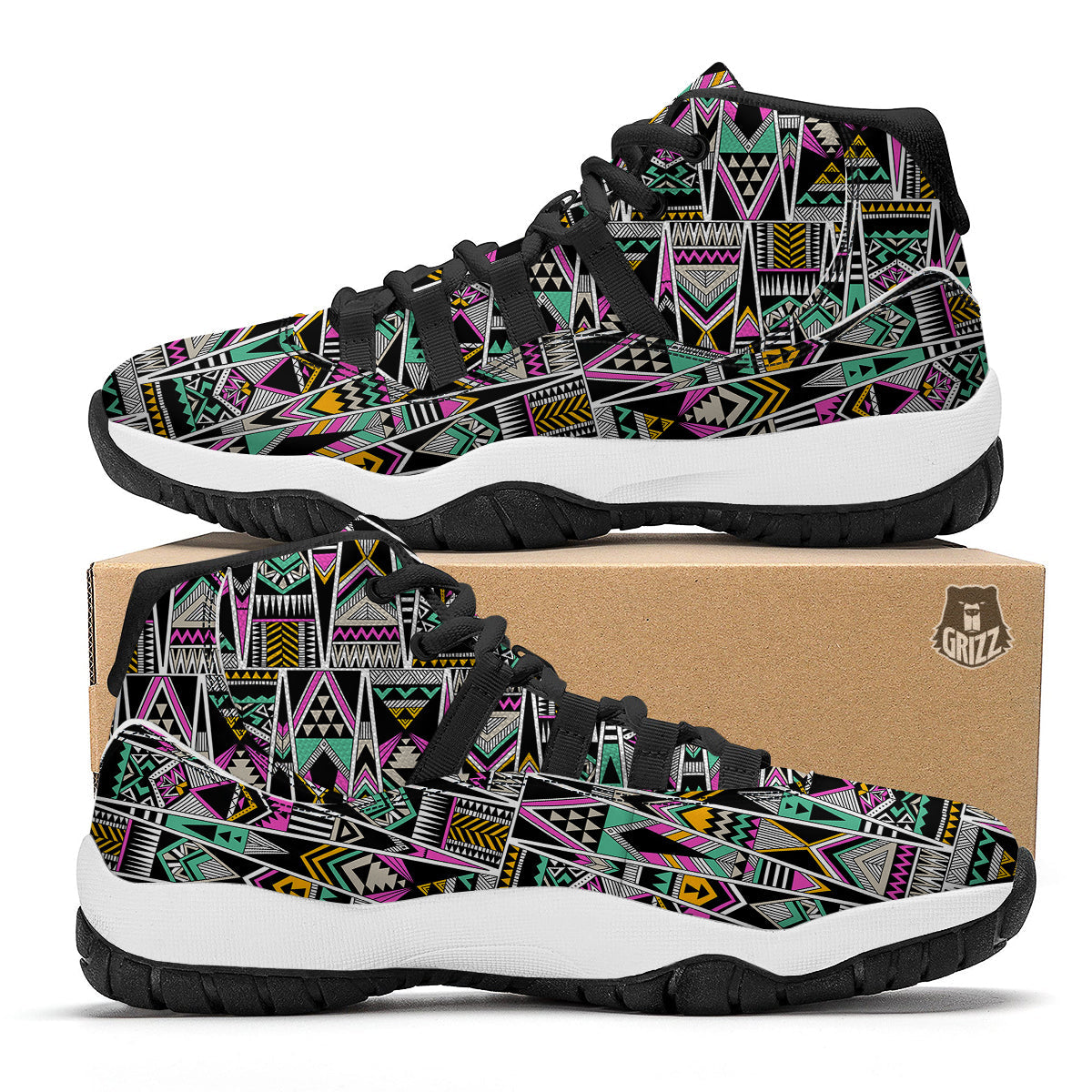 Aztec Tribal Vintage Print Pattern Black Bball Shoes-grizzshop