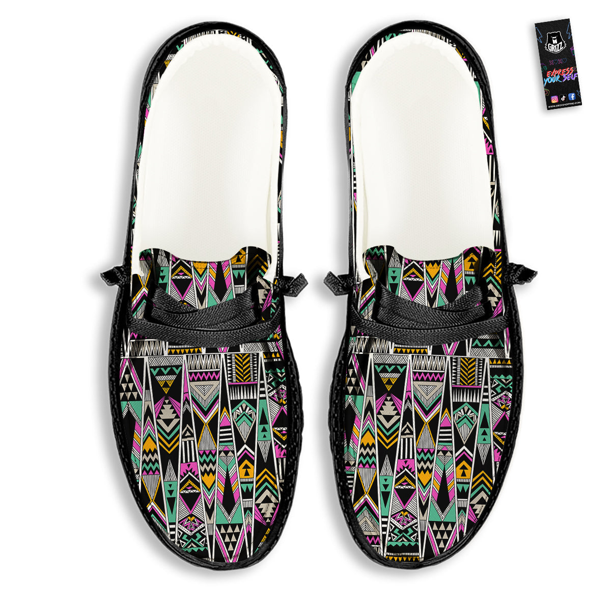 Aztec Tribal Vintage Print Pattern Black Loafers-grizzshop