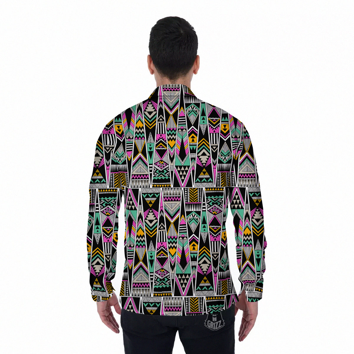Aztec Tribal Vintage Print Pattern Men's Long Sleeve Shirts-grizzshop