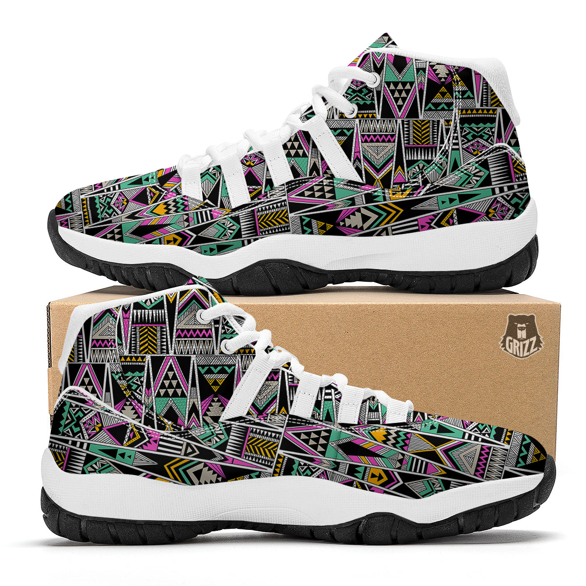 Aztec Tribal Vintage Print Pattern White Bball Shoes-grizzshop
