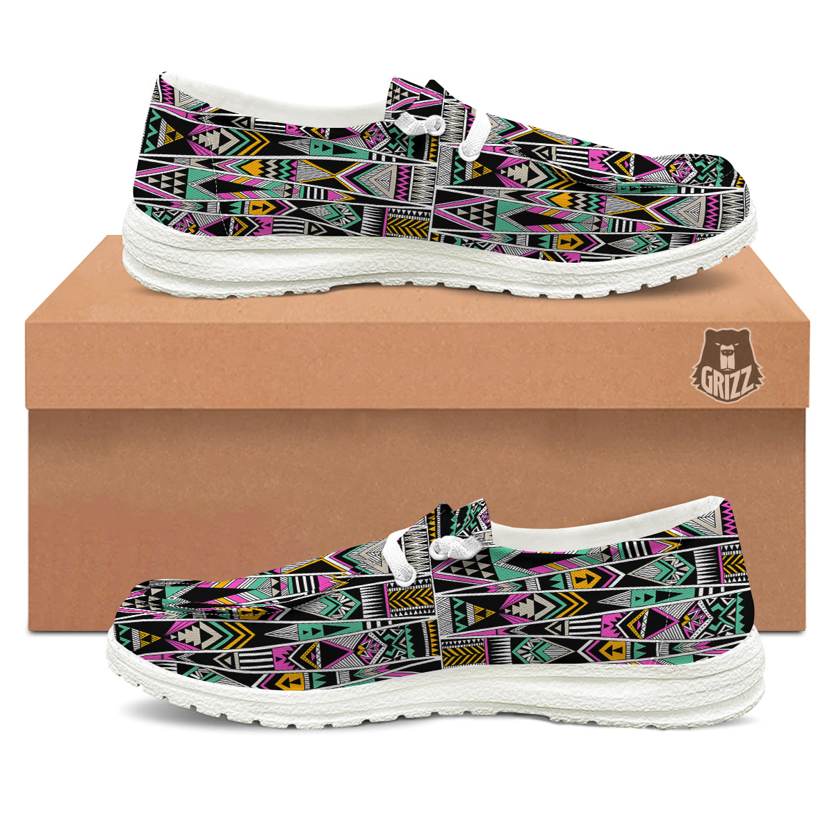 Aztec Tribal Vintage Print Pattern White Loafers-grizzshop
