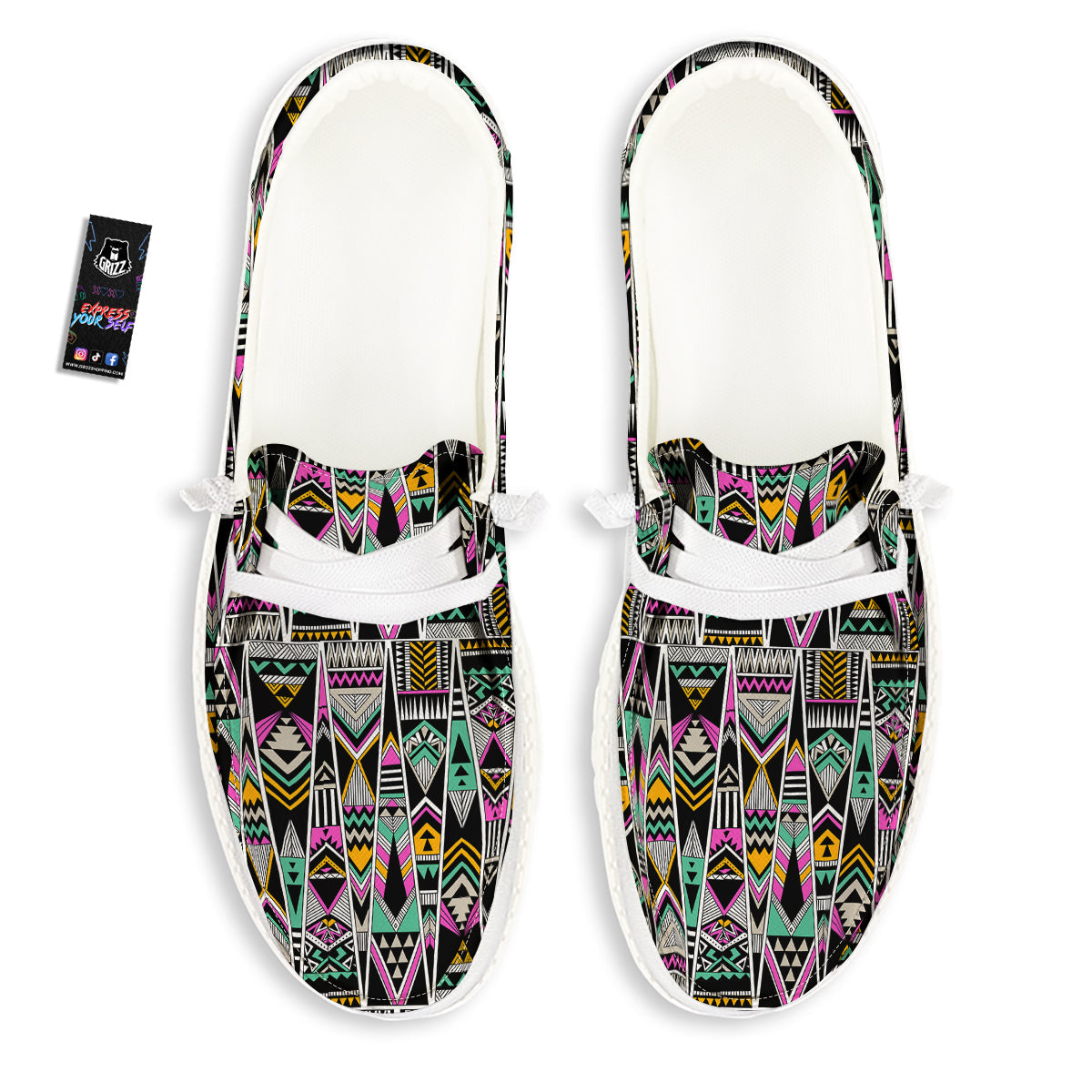 Aztec Tribal Vintage Print Pattern White Loafers-grizzshop
