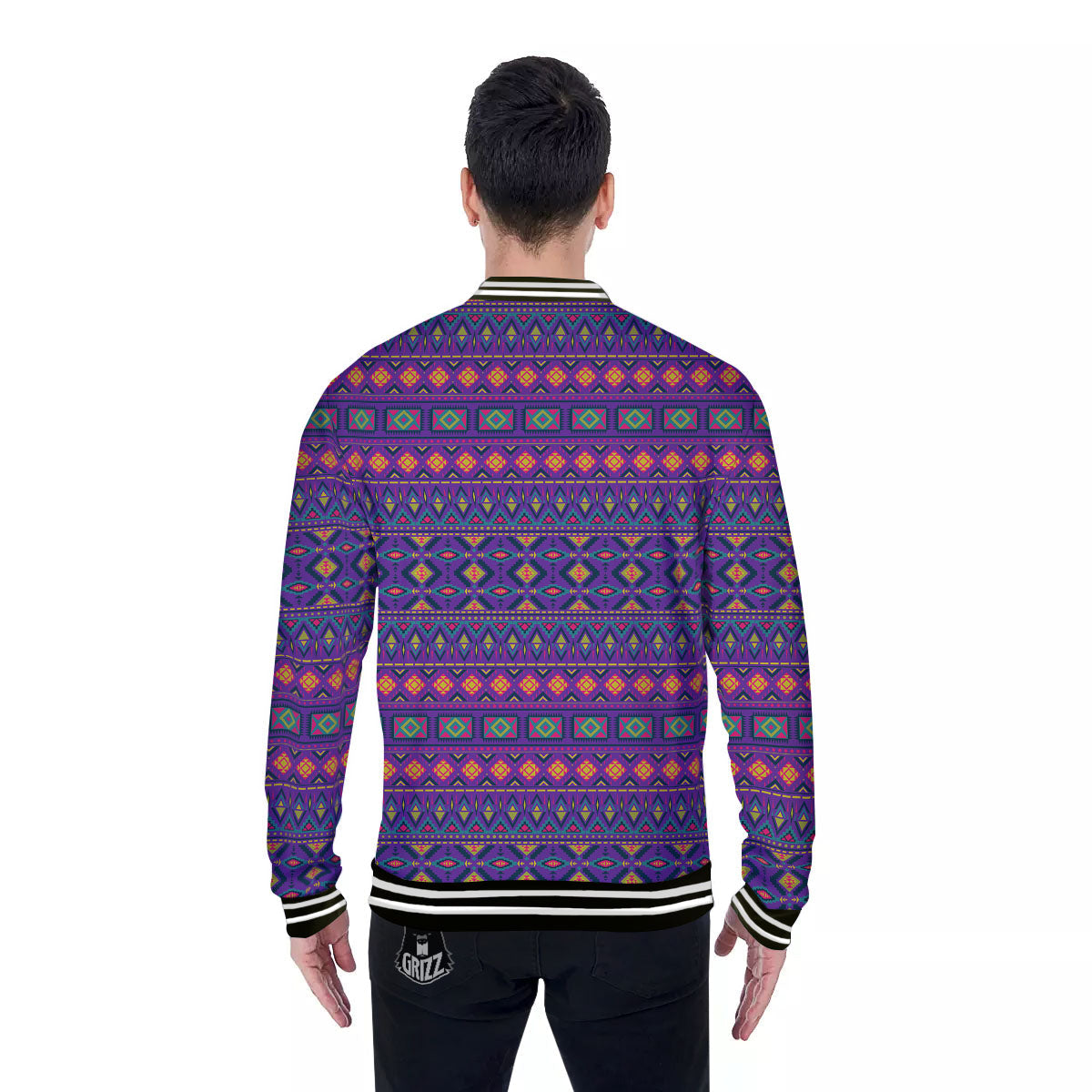 Aztec Trippy Neon Ethnic Print Baseball Jacket-grizzshop
