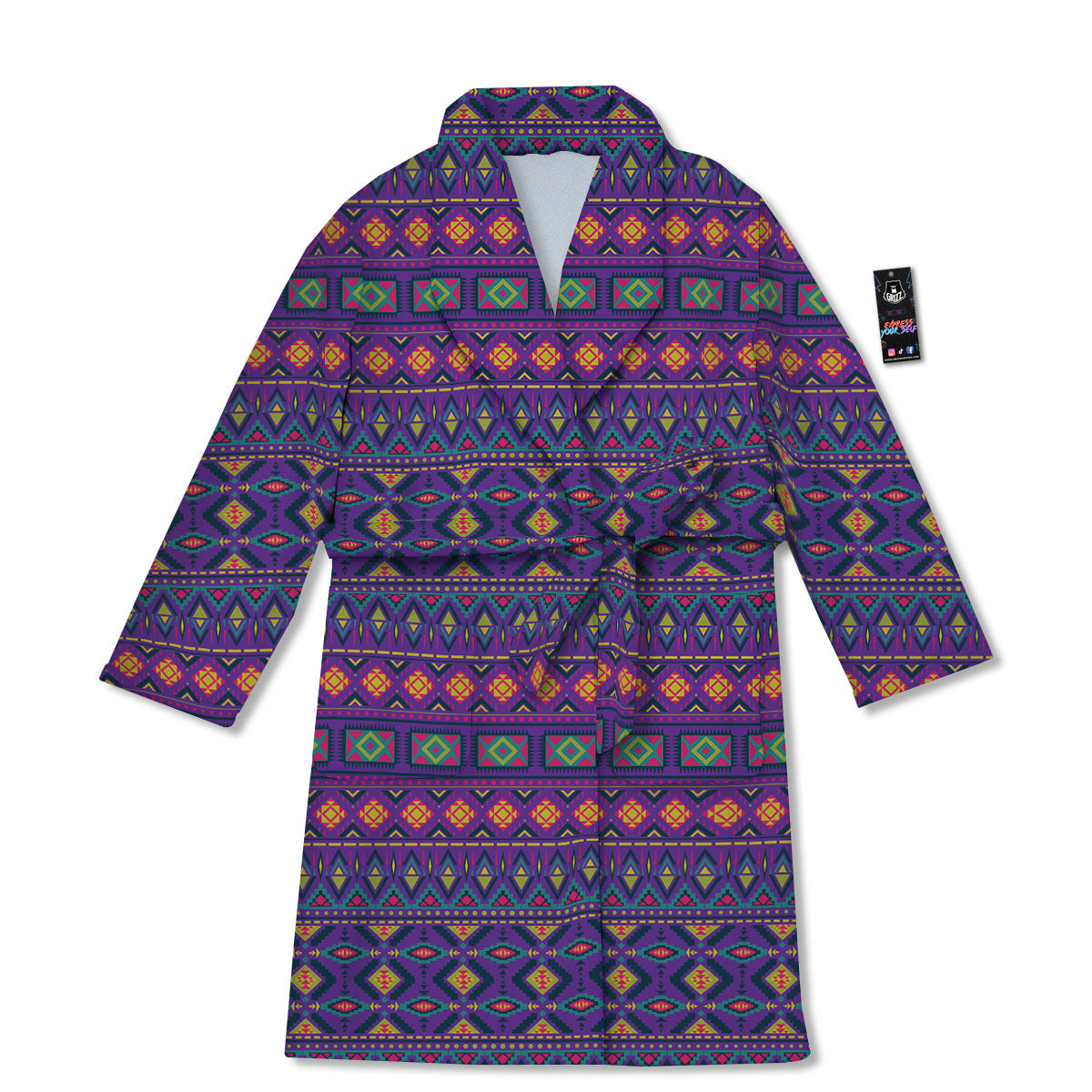 Aztec Trippy Neon Ethnic Print Bathrobe-grizzshop