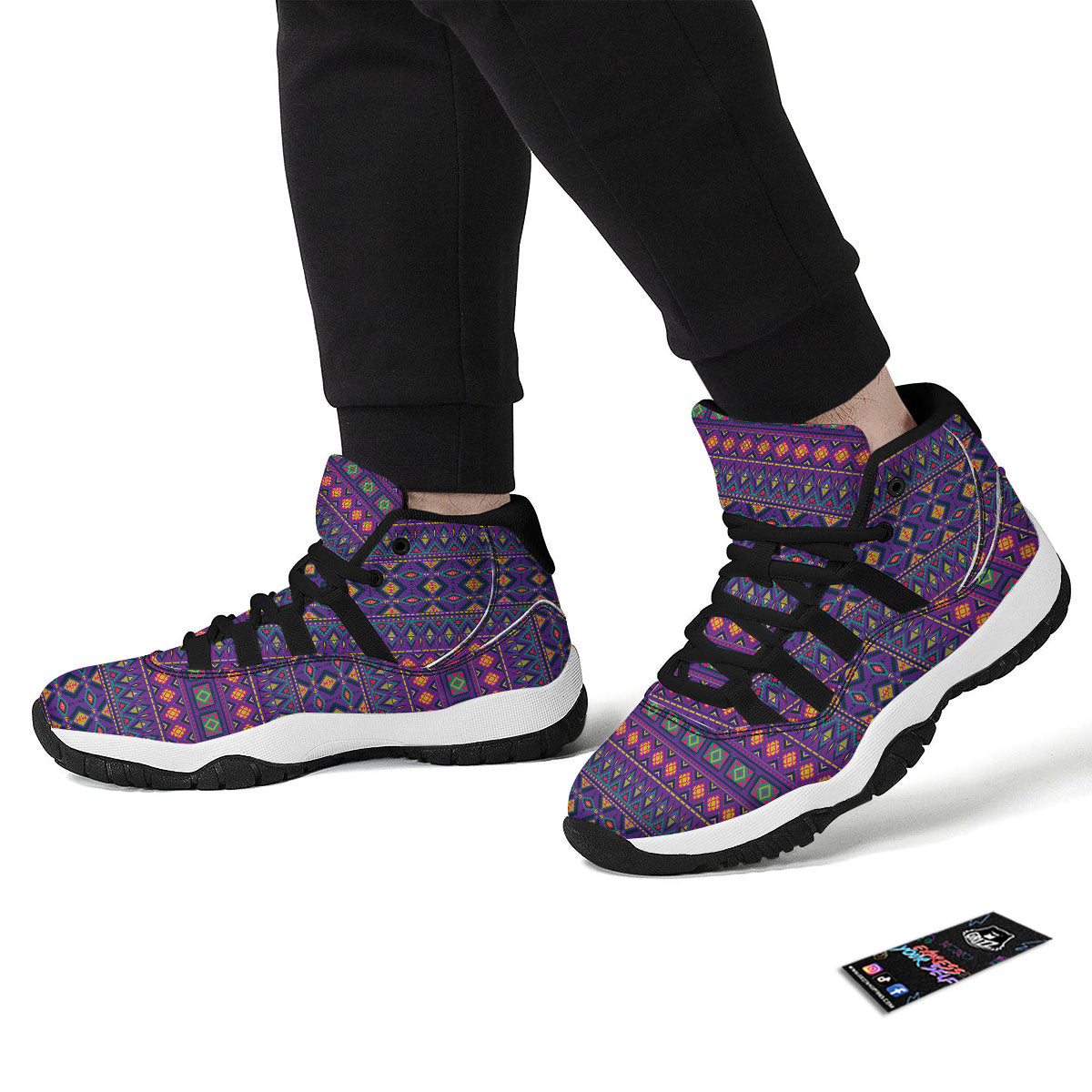Aztec Trippy Neon Ethnic Print Black Bball Shoes-grizzshop