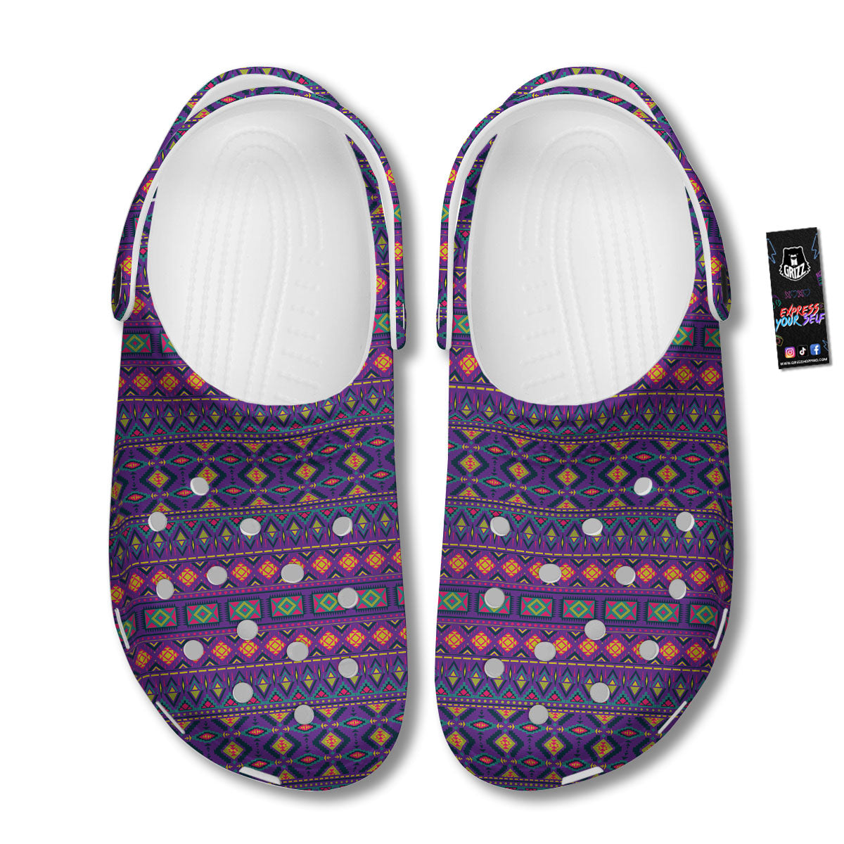Aztec Trippy Neon Ethnic Print Clog-grizzshop