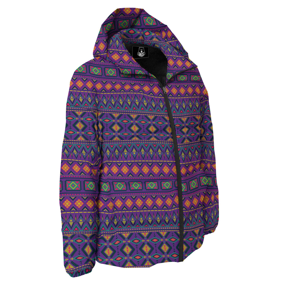 Aztec Trippy Neon Ethnic Print Down Jacket-grizzshop