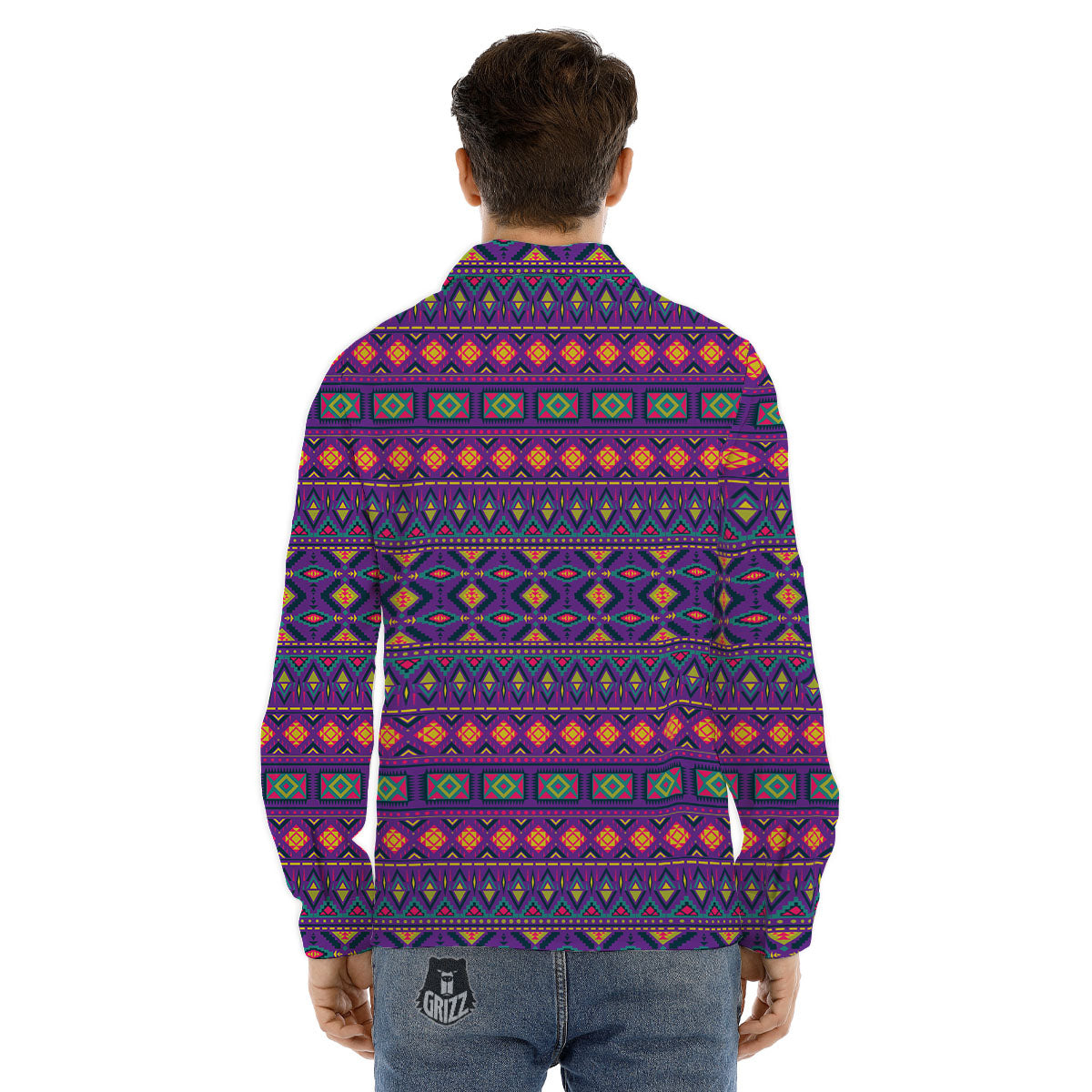 Aztec Trippy Neon Ethnic Print Men's Dress Shirts-grizzshop