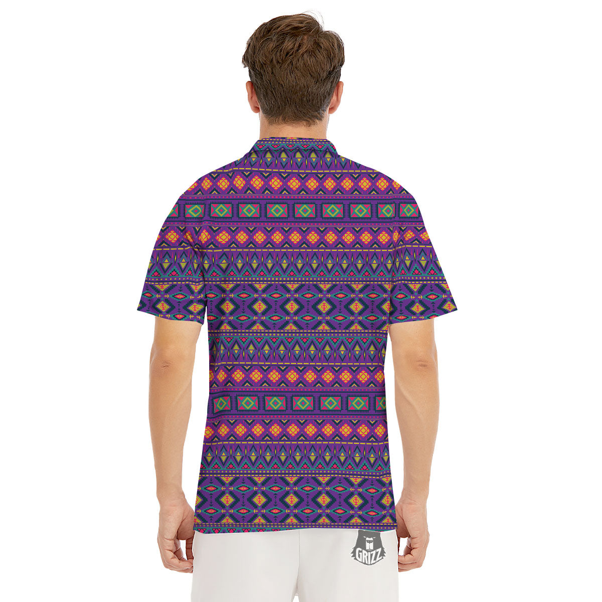 Aztec Trippy Neon Ethnic Print Men's Golf Shirts-grizzshop