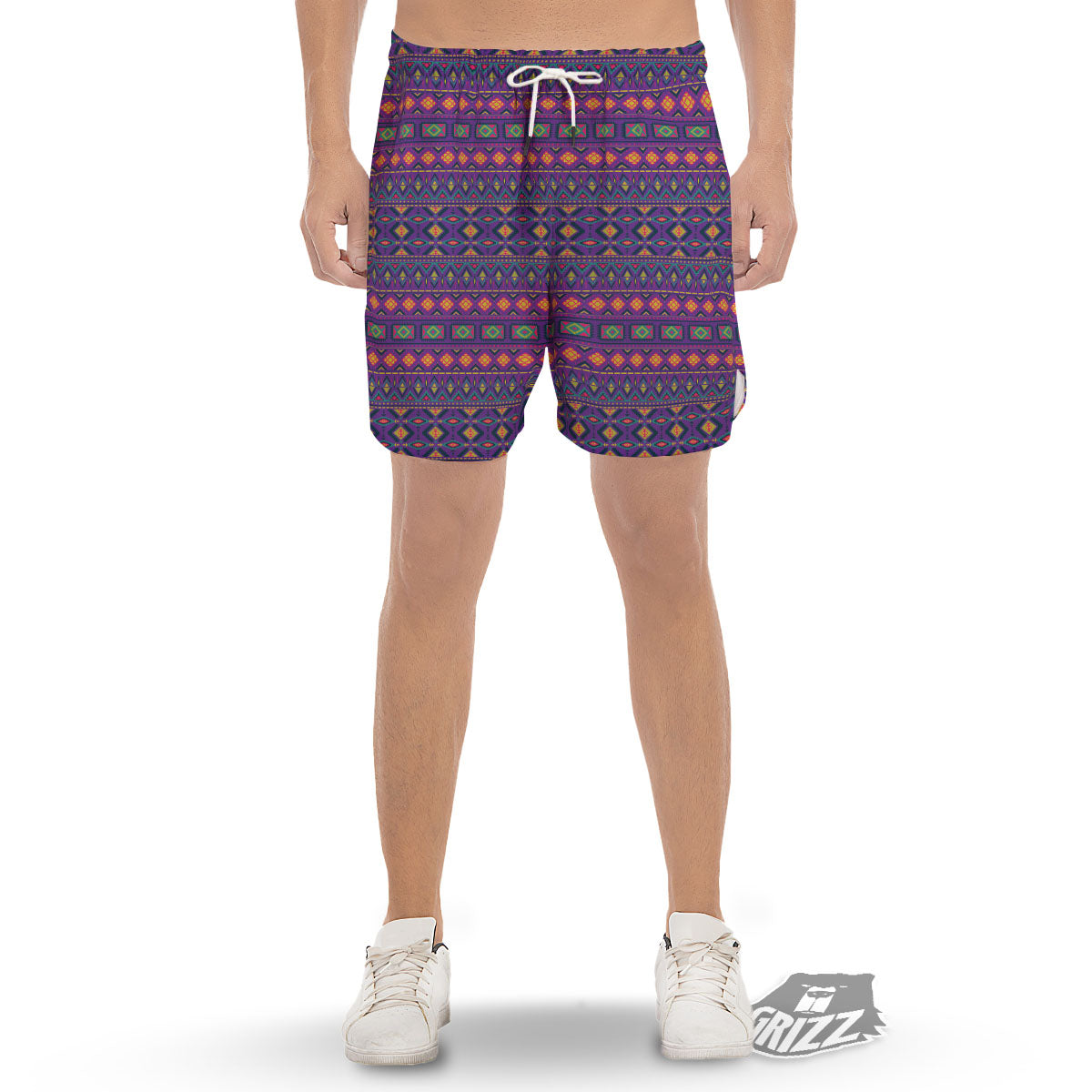 Aztec Trippy Neon Ethnic Print Men's Gym Shorts-grizzshop