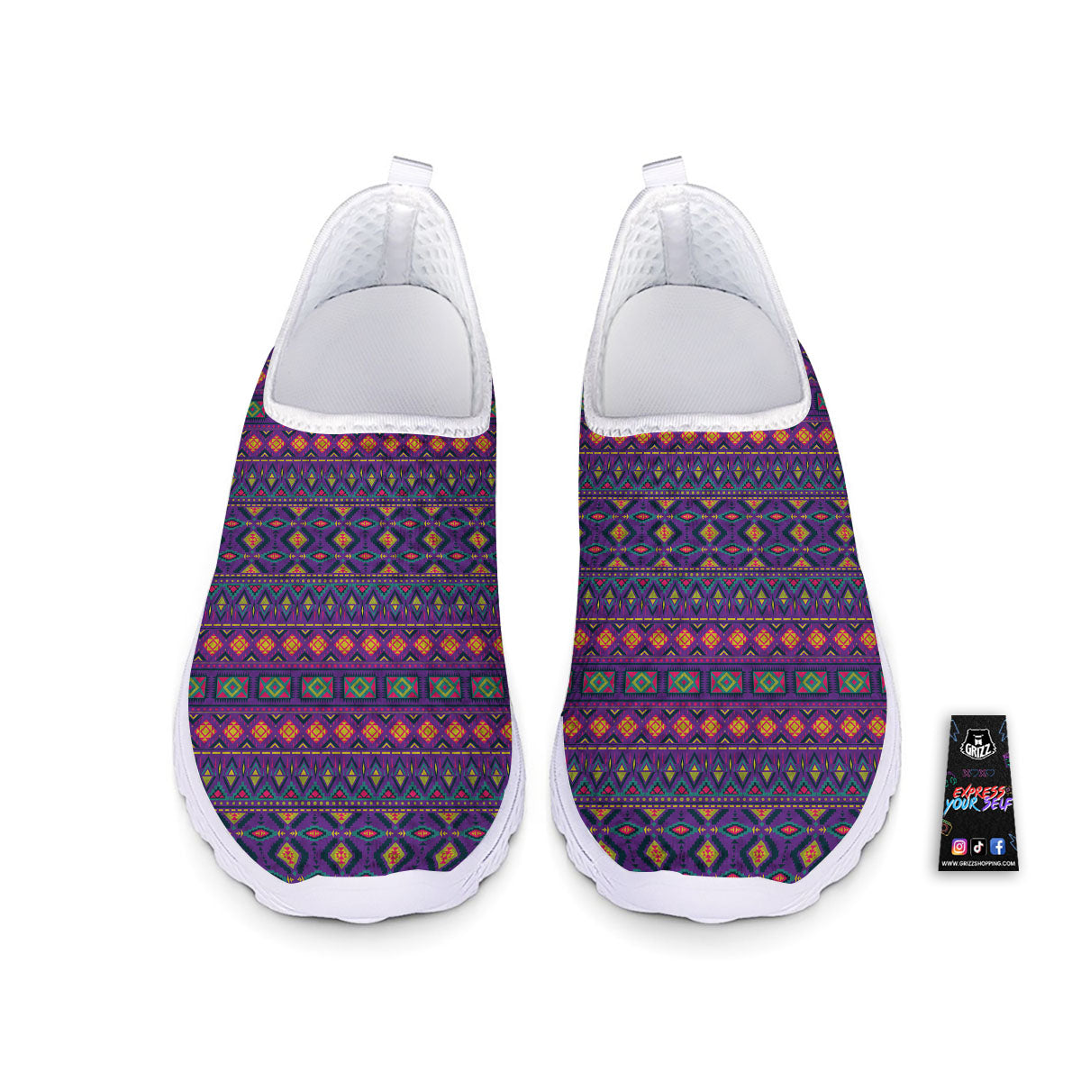 Aztec Trippy Neon Ethnic Print Nurse Shoes-grizzshop