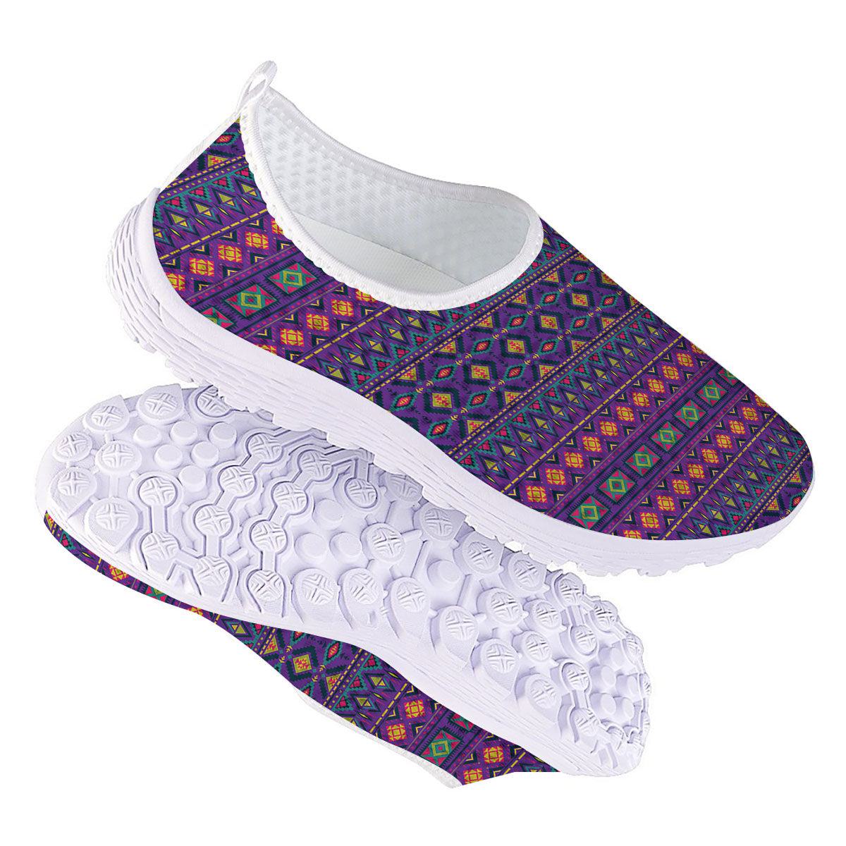 Aztec Trippy Neon Ethnic Print Nurse Shoes-grizzshop