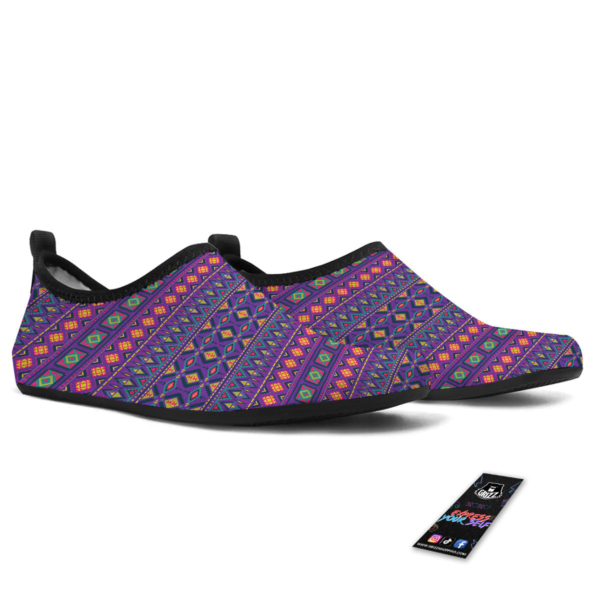 Aztec Trippy Neon Ethnic Print Water Shoes-grizzshop