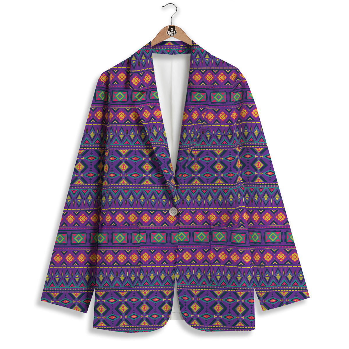 Aztec Trippy Neon Ethnic Print Women's Blazer-grizzshop