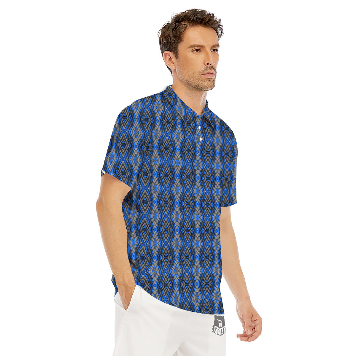Aztec Trippy Turquoise Ethnic Print Pattern Men's Golf Shirts-grizzshop