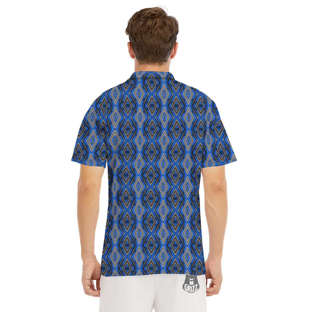 Aztec Trippy Turquoise Ethnic Print Pattern Men's Golf Shirts-grizzshop