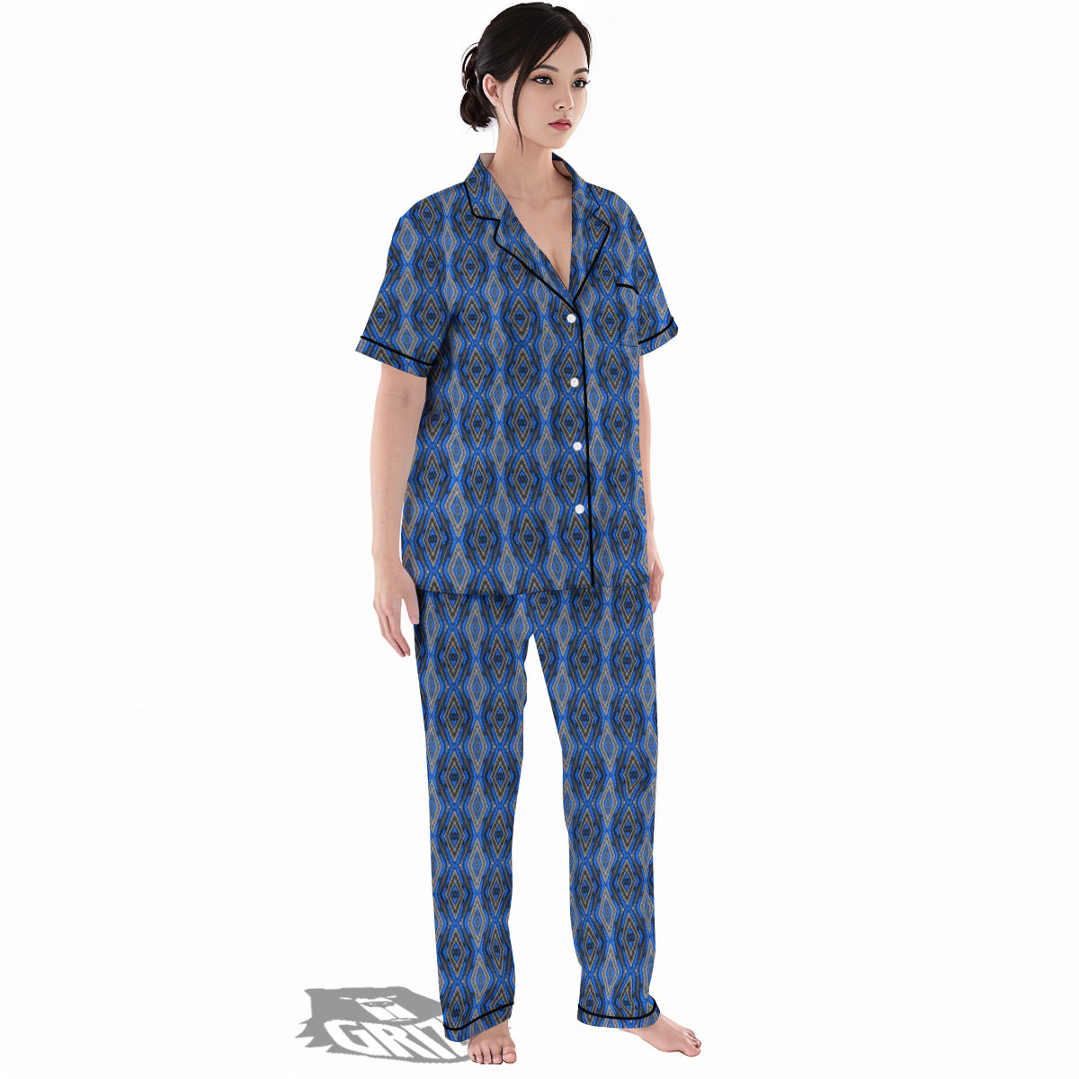 Aztec Trippy Turquoise Ethnic Print Pattern Women's Pajamas Set-grizzshop