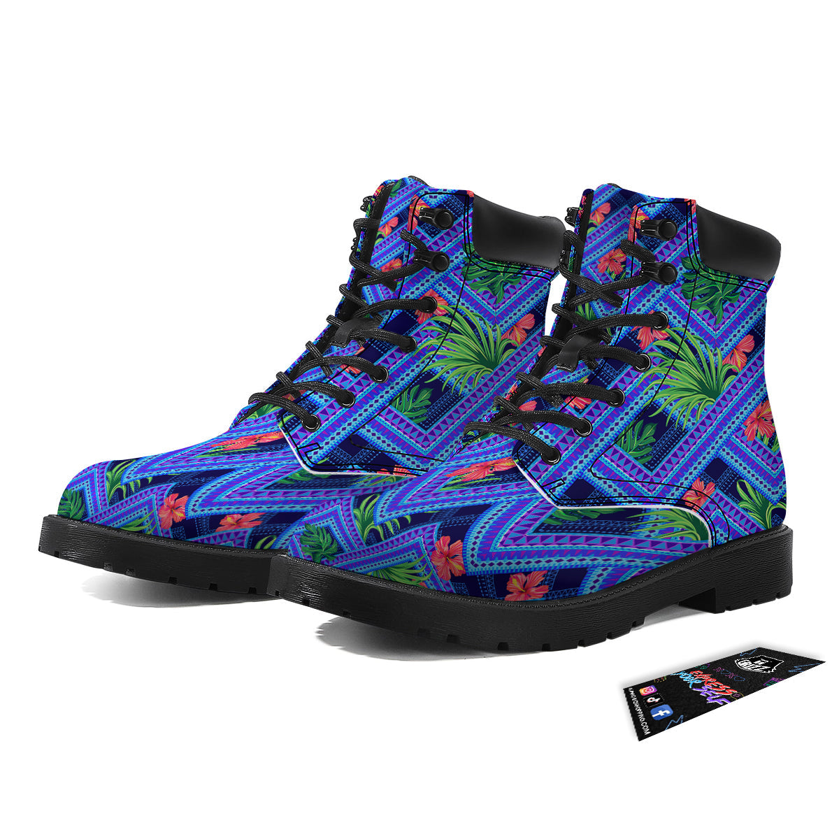 Aztec Tropical Hibiscus Flower Print Pattern Boots-grizzshop